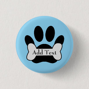 Dog Paw Print And Bone On Baby Blue 3 Cm Round Badge