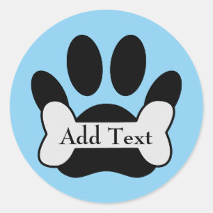 Dog Paw Print And Bone On Baby Blue Editable Classic Round Sticker