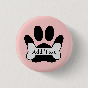 Dog Paw Print And Bone On Baby Pink 3 Cm Round Badge