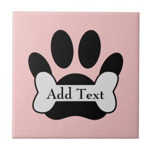 Dog Paw Print And Bone On Baby Pink Ceramic Tile