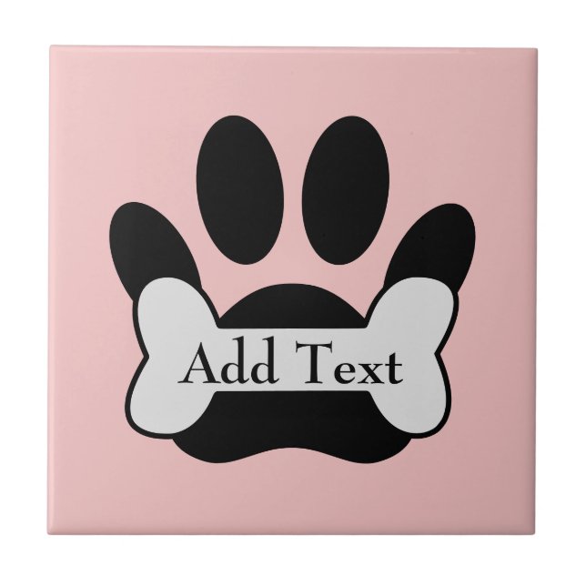 Dog Paw Print And Bone On Baby Pink Editable Tile (Front)