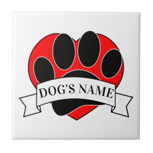 Dog Paw Print And Heart With Custom Name  Ceramic  Tile