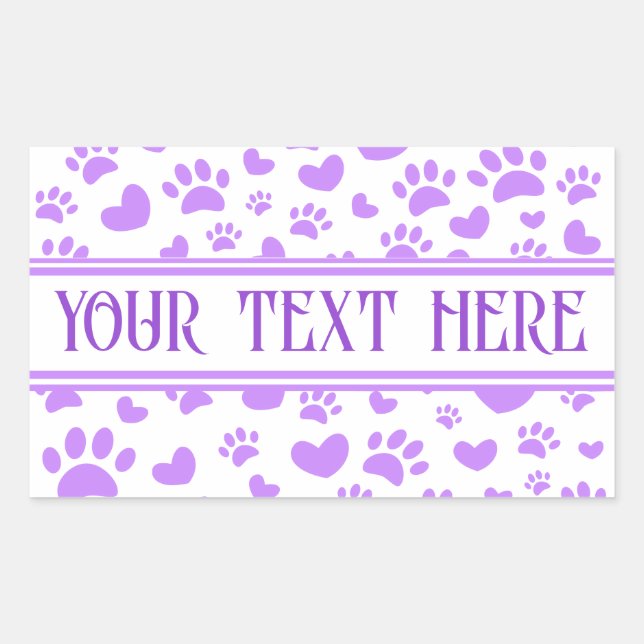 Dog Paw Print and Hearts Custom Name Purple Pet Rectangular Sticker (Front)