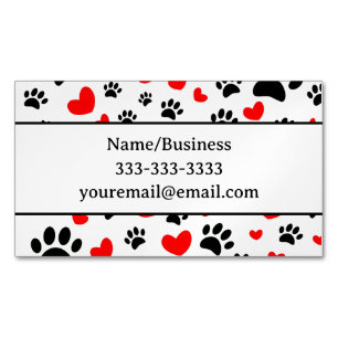 Dog Paw Print and Hearts With Custom Magnetic Business Card