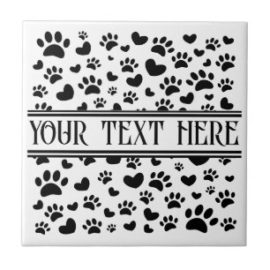 Dog Paw Print and Hearts With Custom Name Tile