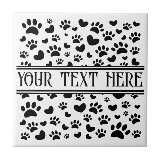 Dog Paw Print and Hearts With Custom Name Tile (Front)