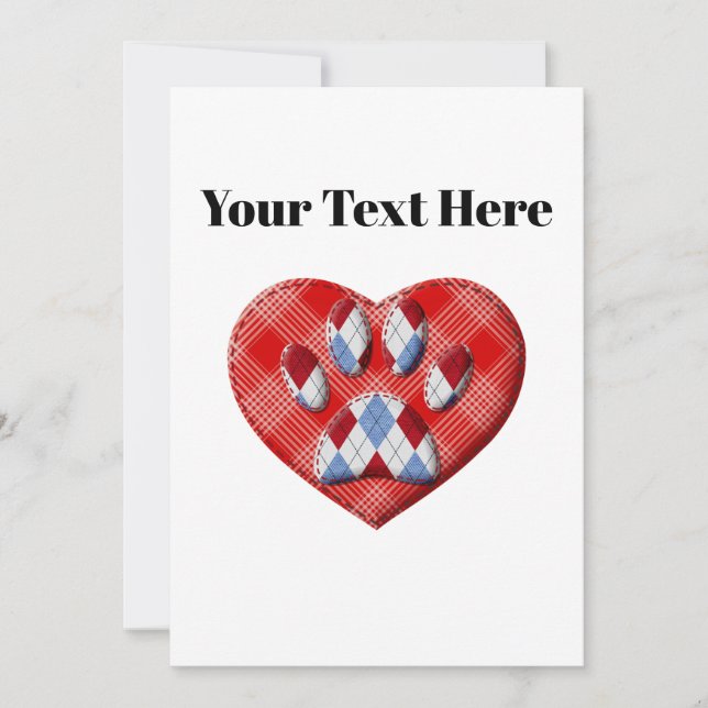 Dog Paw Print And Red Heart Drawing Invitation (Front)