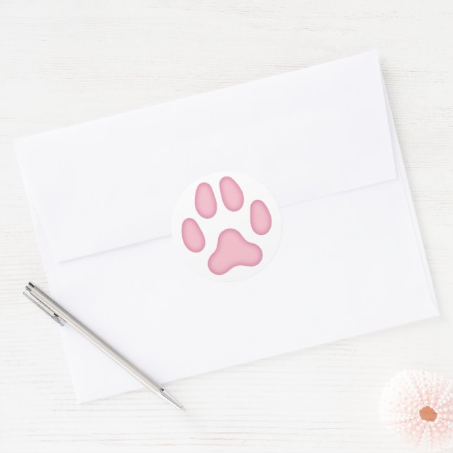 Dog Paw Print Animal Themed (Pink) Classic Round Sticker (Envelope)