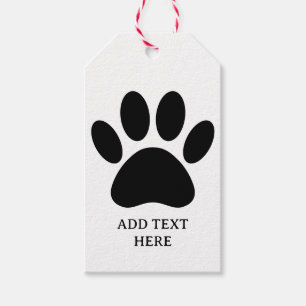 Dog Paw Print Art Black and White Custom Text Gift Tags