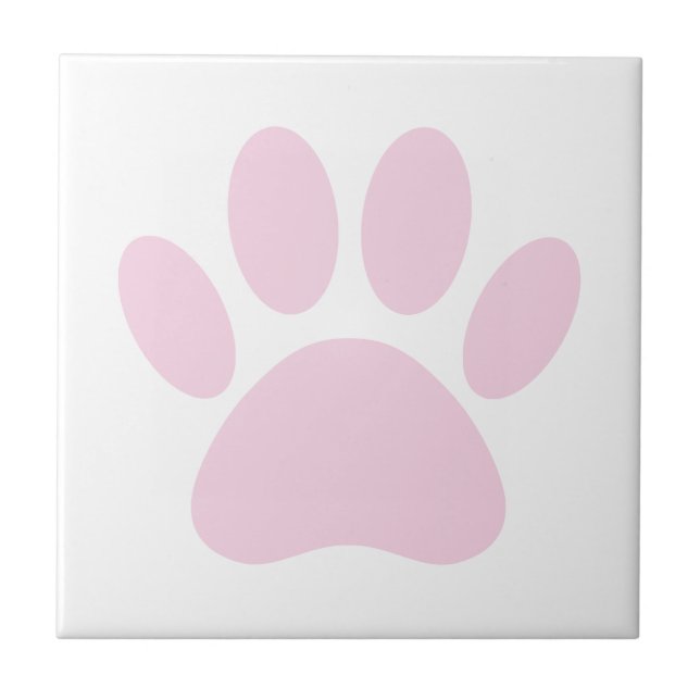 Dog Paw Print Art Light Pink and White Tile (Front)