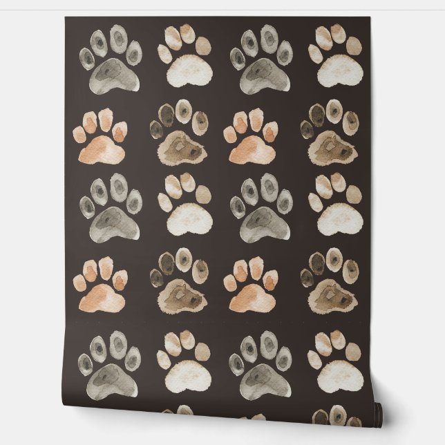 Dog Paw Print Brown and Grey Boys Wallpaper (Unrolling)