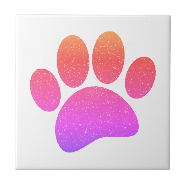 Dog Paw Print Cartoon Old Distressed Paper Print Tile (Front)