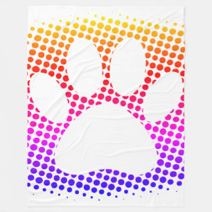Dog Paw Print Colourful Halftone Background Fleec Fleece Blanket