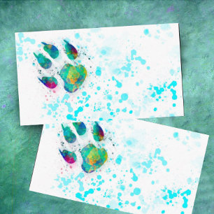 dog paw print colourful watercolor paint design business card