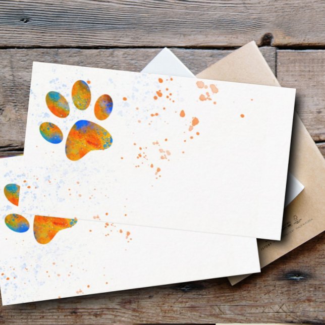 dog paw print colourful watercolor splatter design business card (Creator Uploaded)