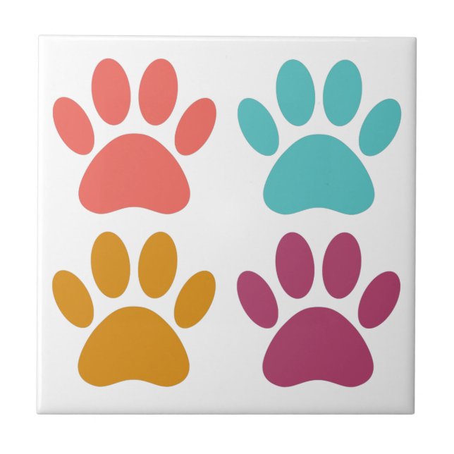 Dog Paw Print Cool Colours Tile (Front)