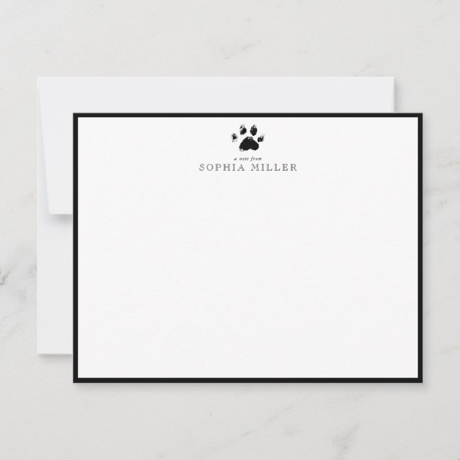 Dog Paw Print Crest Black Border Note Card (Front)