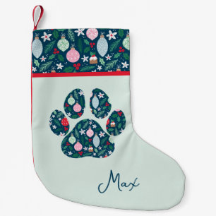 Dog Paw Print Custom Name Christmas Stocking