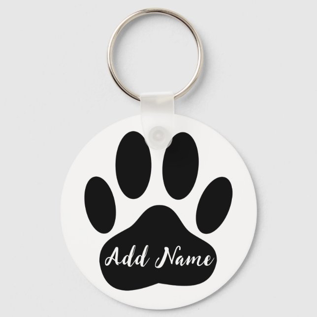Dog Paw Print Custom Name Key Ring (Front)