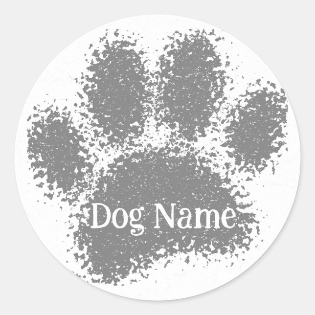 Dog Paw Print Custom Name Rubber Stamp Effect Classic Round Sticker (Front)