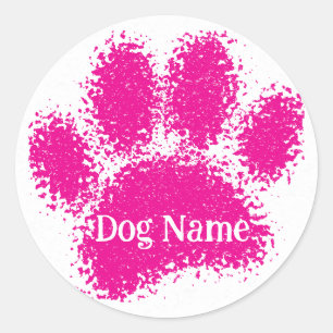 Dog Paw Print Custom Name Rubber Stamp Effect Classic Round Sticker