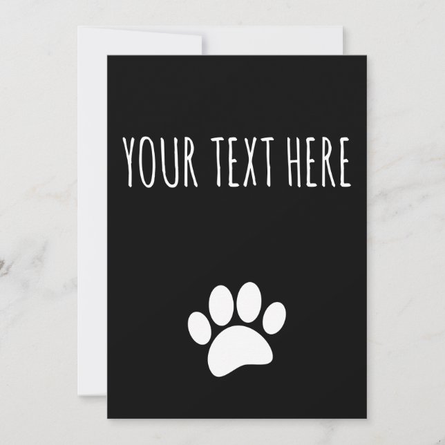 Dog Paw Print Custom Text Black Invitation (Front)