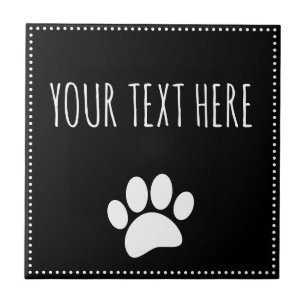 Dog Paw Print Custom Text Black Tile