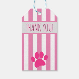 Dog Paw Print Custom Text Pink And White Gift Tags