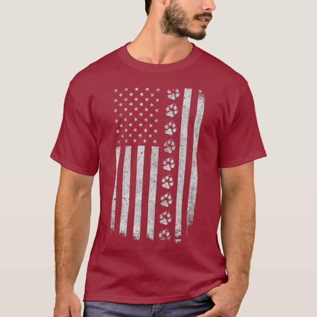 Dog Paw Print Distressed American Flag Police T-Shirt (Front)