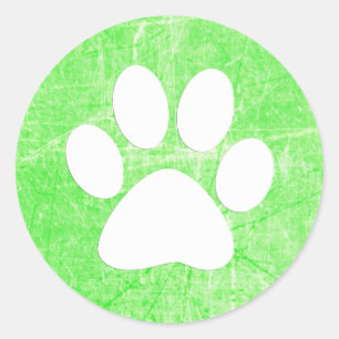 Dog Paw Print Green and White Stickers