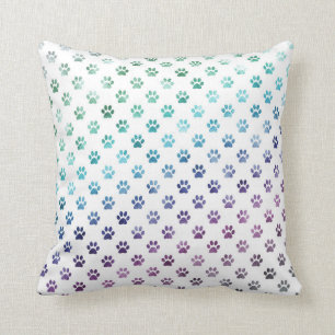 Dog Paw Print Green Blue Purple Rainbow White Cushion