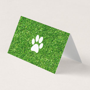 Dog Paw Print Green Grass Background Business Card