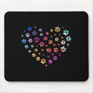 Dog Paw Print Heart Flying Paws Watercolor Rainbow Mouse Pad