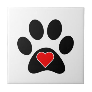 Dog Paw Print Heart Tile