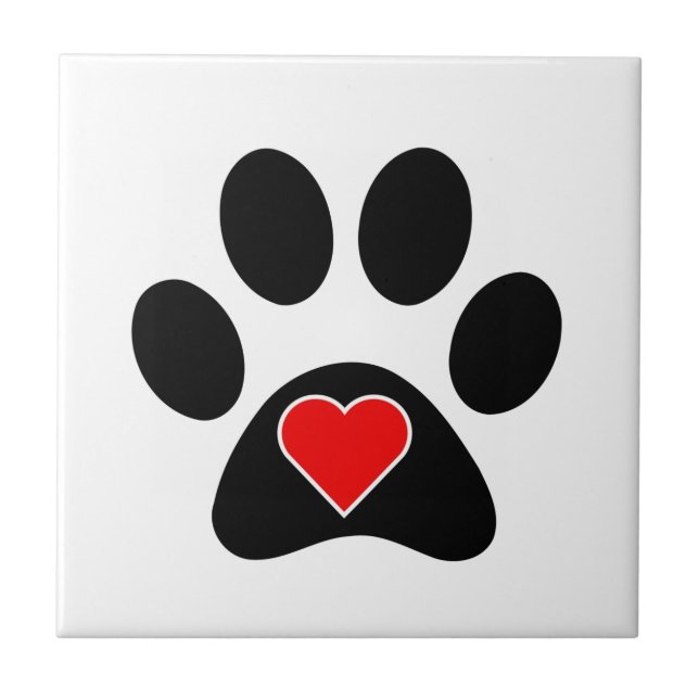 Dog Paw Print Heart Tile (Front)