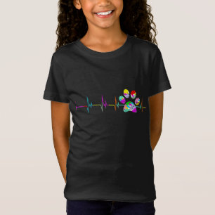 Dog Paw Print Heartbeat Women Girls Mum Love Dogs  T-Shirt