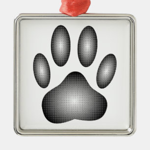 Dog Paw Print In Black and White Gradients Metal Tree Decoration