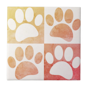 Dog Paw Print In Squares Vintage Pattern Custom Tile