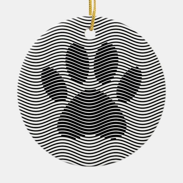 Dog Paw Print On Black And White Waves Ceramic Tree Decoration (Front)