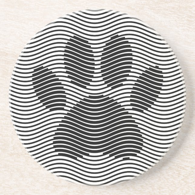 Dog Paw Print On Black And White Waves Coaster (Front)