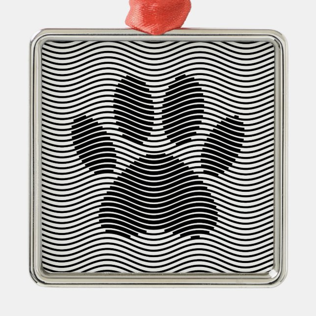 Dog Paw Print On Black And White Waves Metal Tree Decoration (Front)