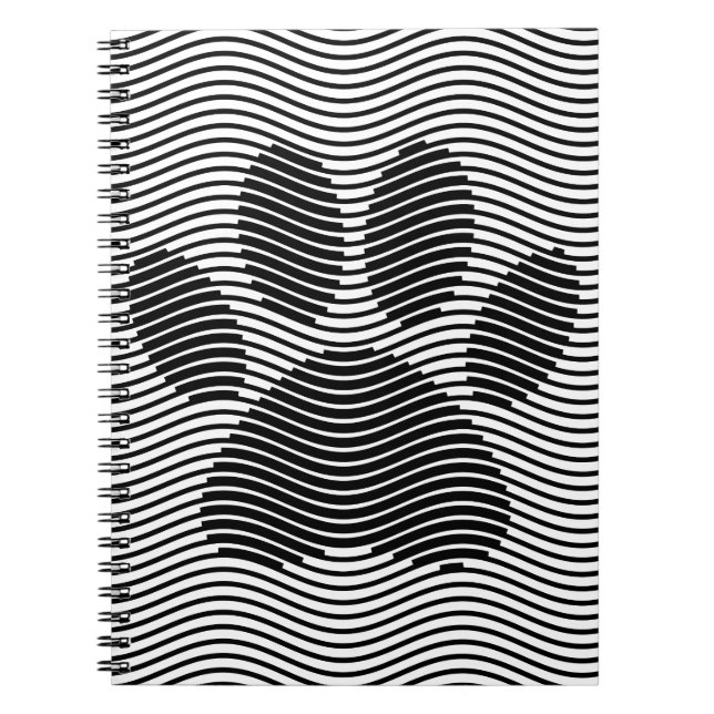Dog Paw Print On Black And White Waves Spiral Notebook (Front)