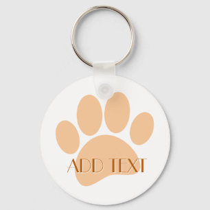 Dog Paw Print Pastel Orange Typography Key Ring
