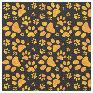 Dog Paw Print Pattern   Orange Fabric