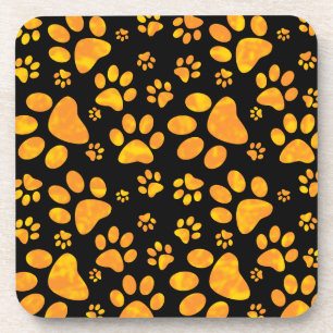Dog Paw Print Pattern Orange Yellow Coaster