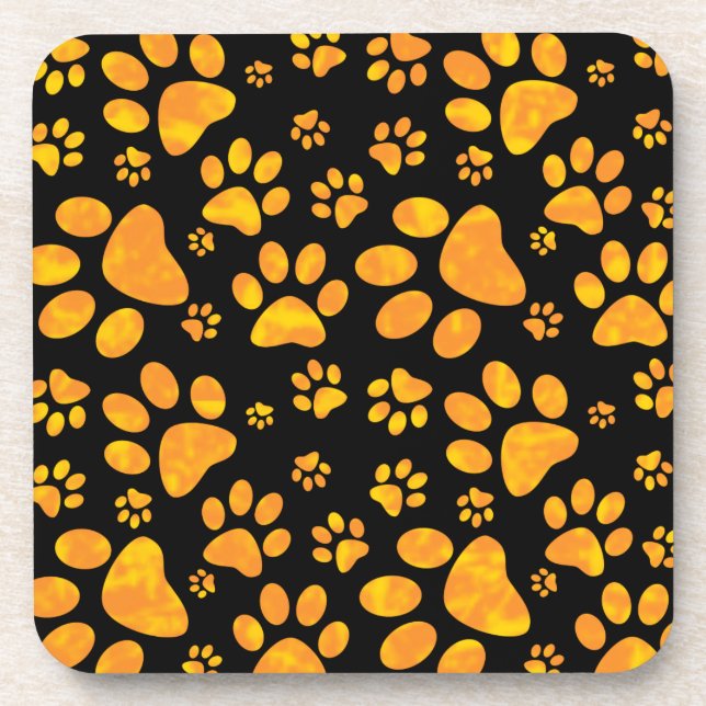 Dog Paw Print Pattern Orange Yellow Coaster (Front)