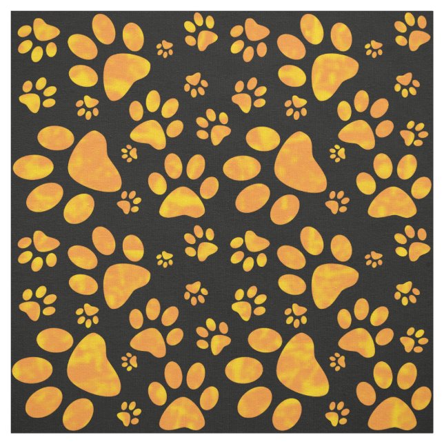 Dog Paw Print Pattern Orange Yellow Fabric (Swatch)