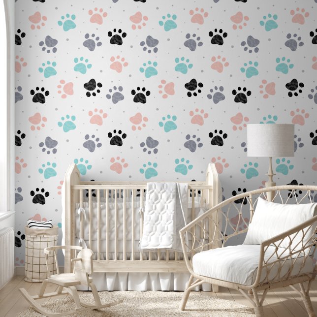 Dog Paw Print Pattern Room White Wallpaper (Kids)