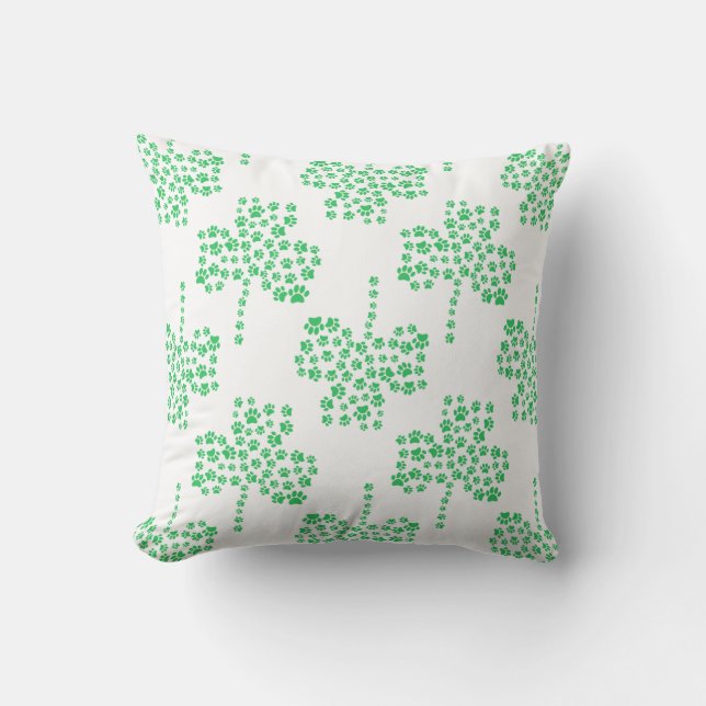 Dog Paw Print Pattern Shamrock Drawing Cushion (Front)
