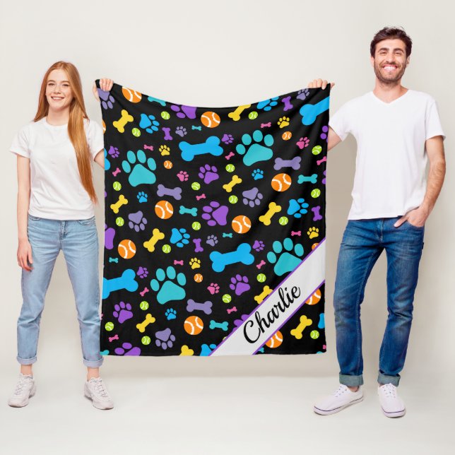 Dog Paw Print Pet Fleece Blanket (In Situ)